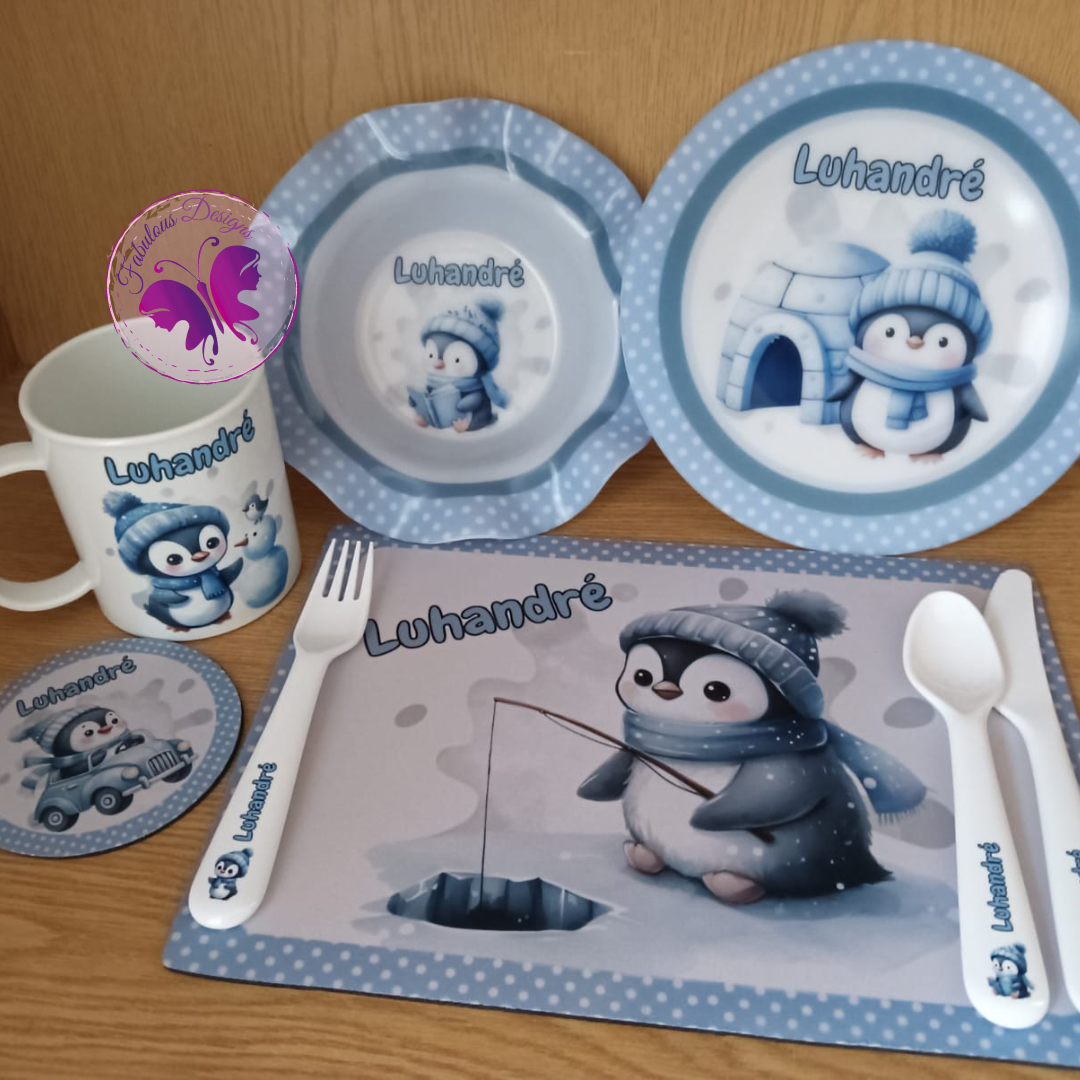 Kiddies lunch set - Baby Penguin Blue