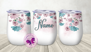 Personalized Wine Tumbler - Blue and Purple Floral