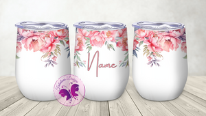 Personalized Wine Tumbler - Peachy Pink Floral
