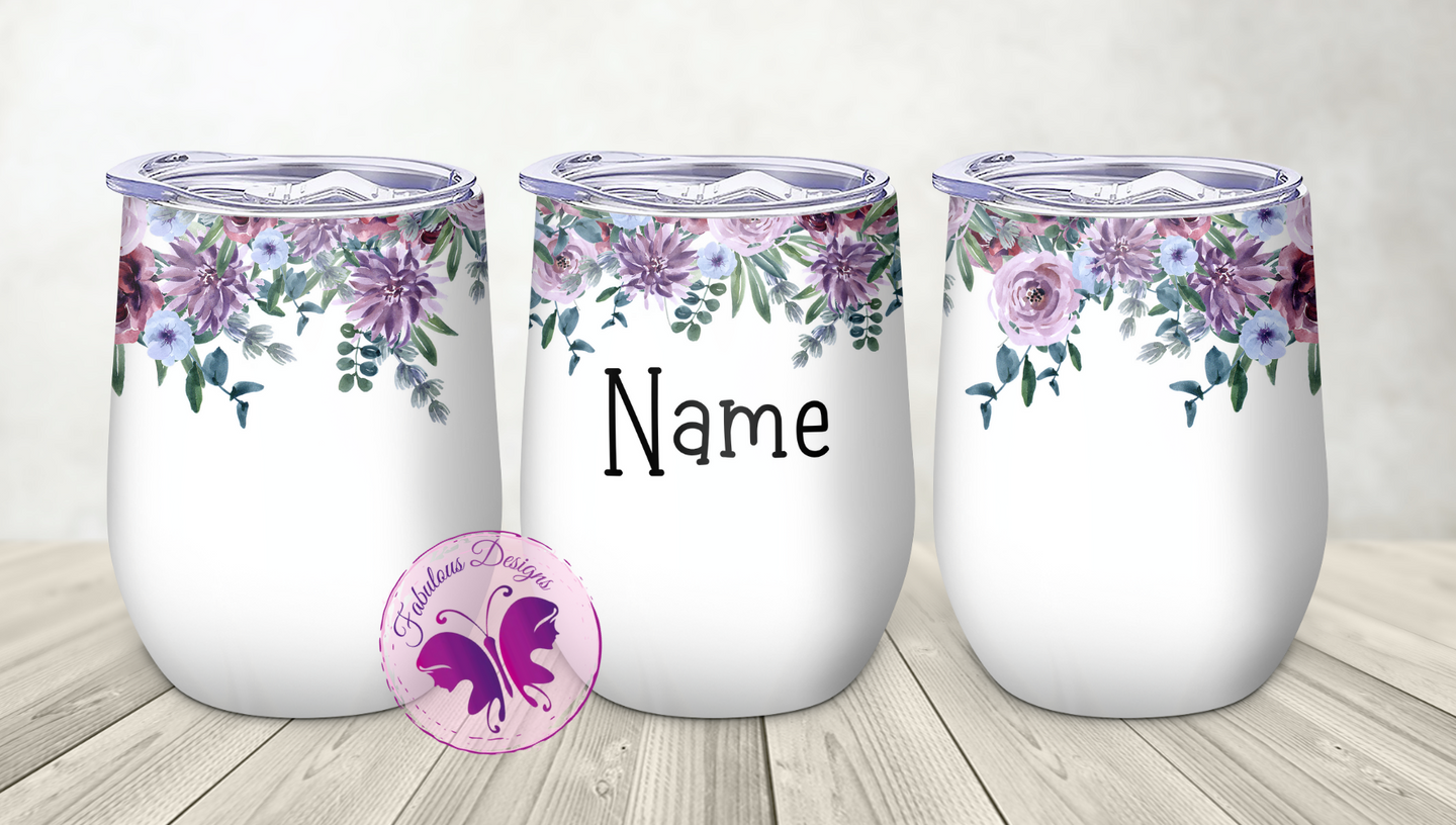 Personalized Wine Tumbler - Purple Wildflower