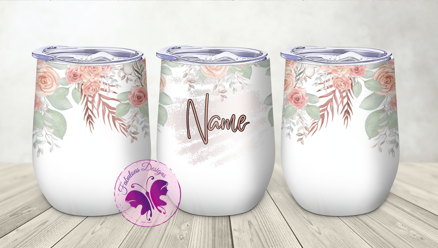 Personalized Wine Tumbler - Neutral Floral