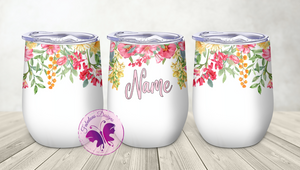 Personalized Wine Tumbler - Red & Yellow Floral