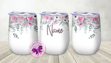 Load image into Gallery viewer, Personalized Wine Tumbler - White &amp; Pink Wildflower
