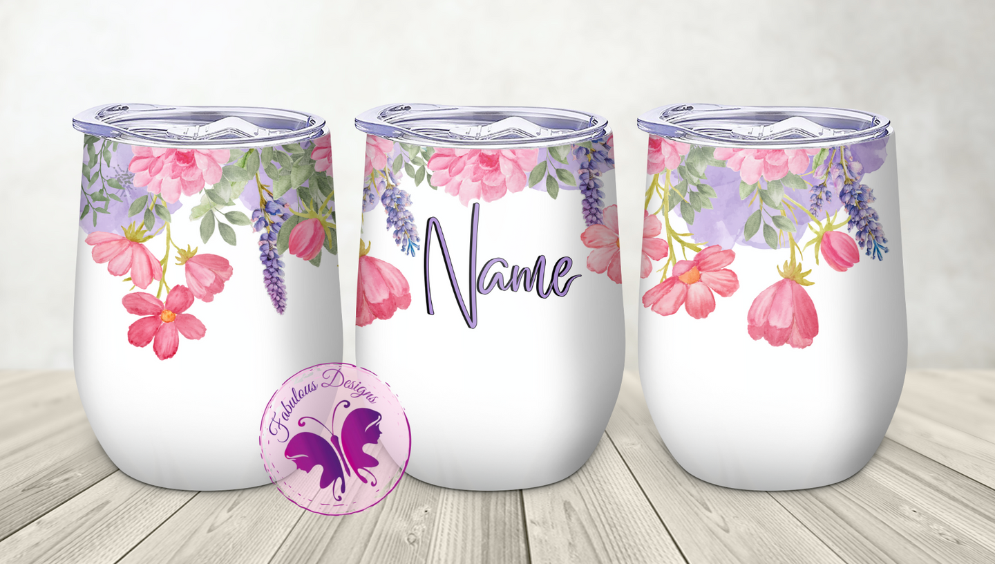 Personalized Wine Tumbler - Purple Pink Floral