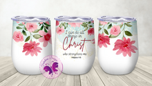Load image into Gallery viewer, Wine Tumbler - Floral Bible verse Philippians 4:13
